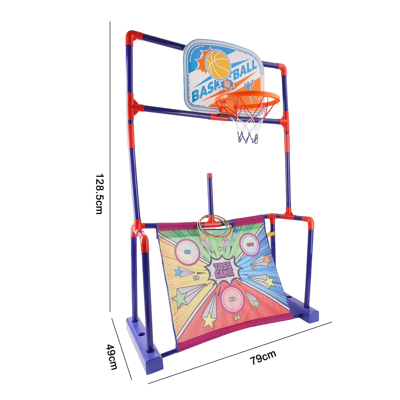 4-in-1 Kids Throwing Game Set – Basketball Hoop, Bean Bag Toss & Football Fun