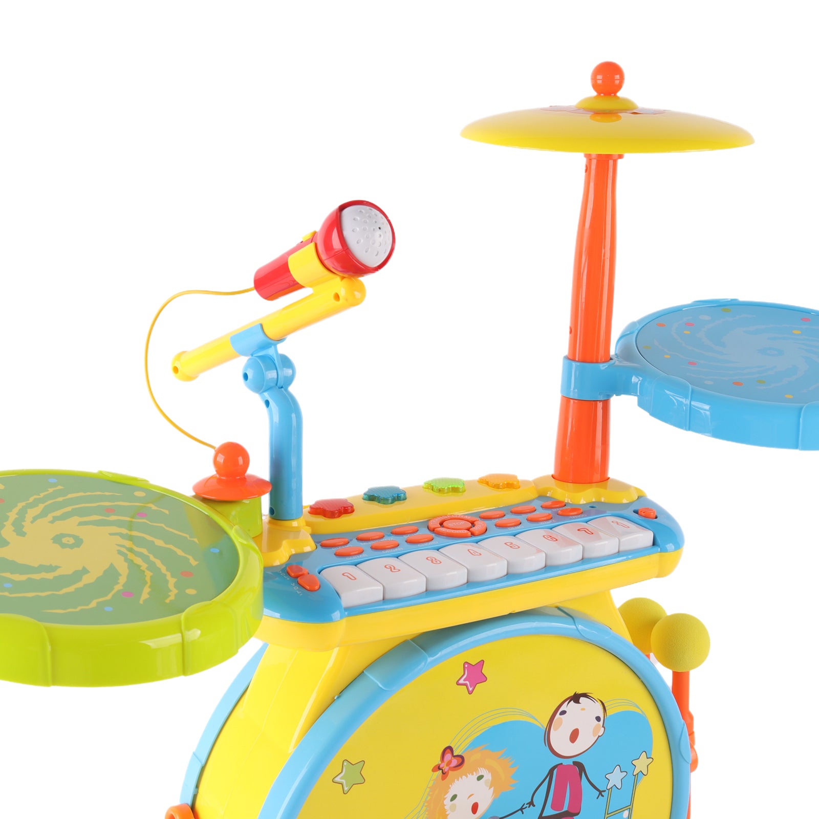 Kids Electric Drum Kit Set with Mic & Seat Children Musical Pretend Toy