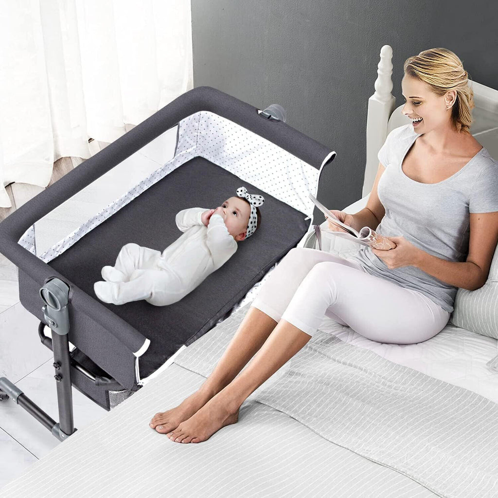 Bedside Crib for Baby Bassinet Sleeper with Wheels, Height Adjustable Tilts