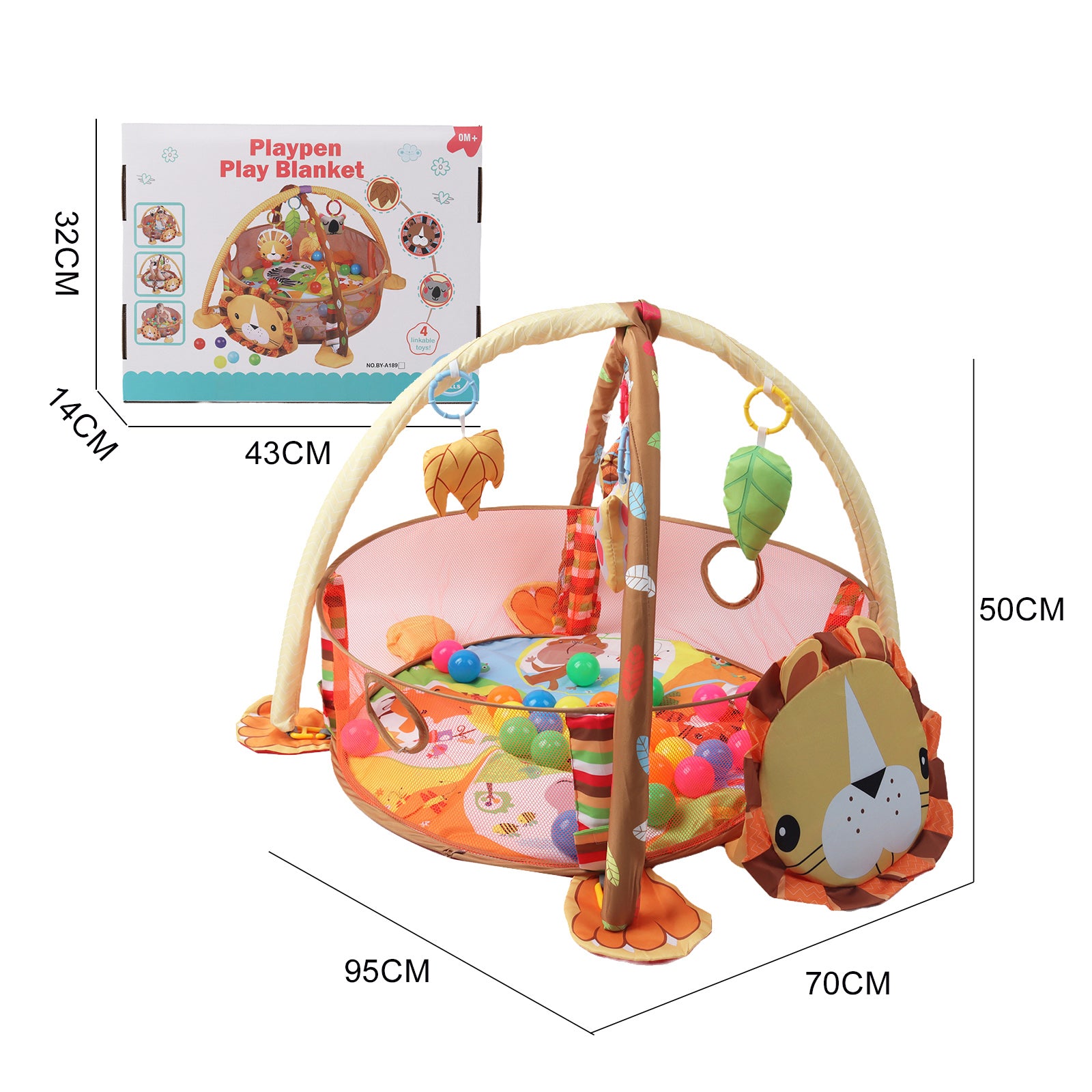Kids 3 in 1 Lion Baby Soft Play Floor Mat Activity Fun Portable Gym Ball Pit