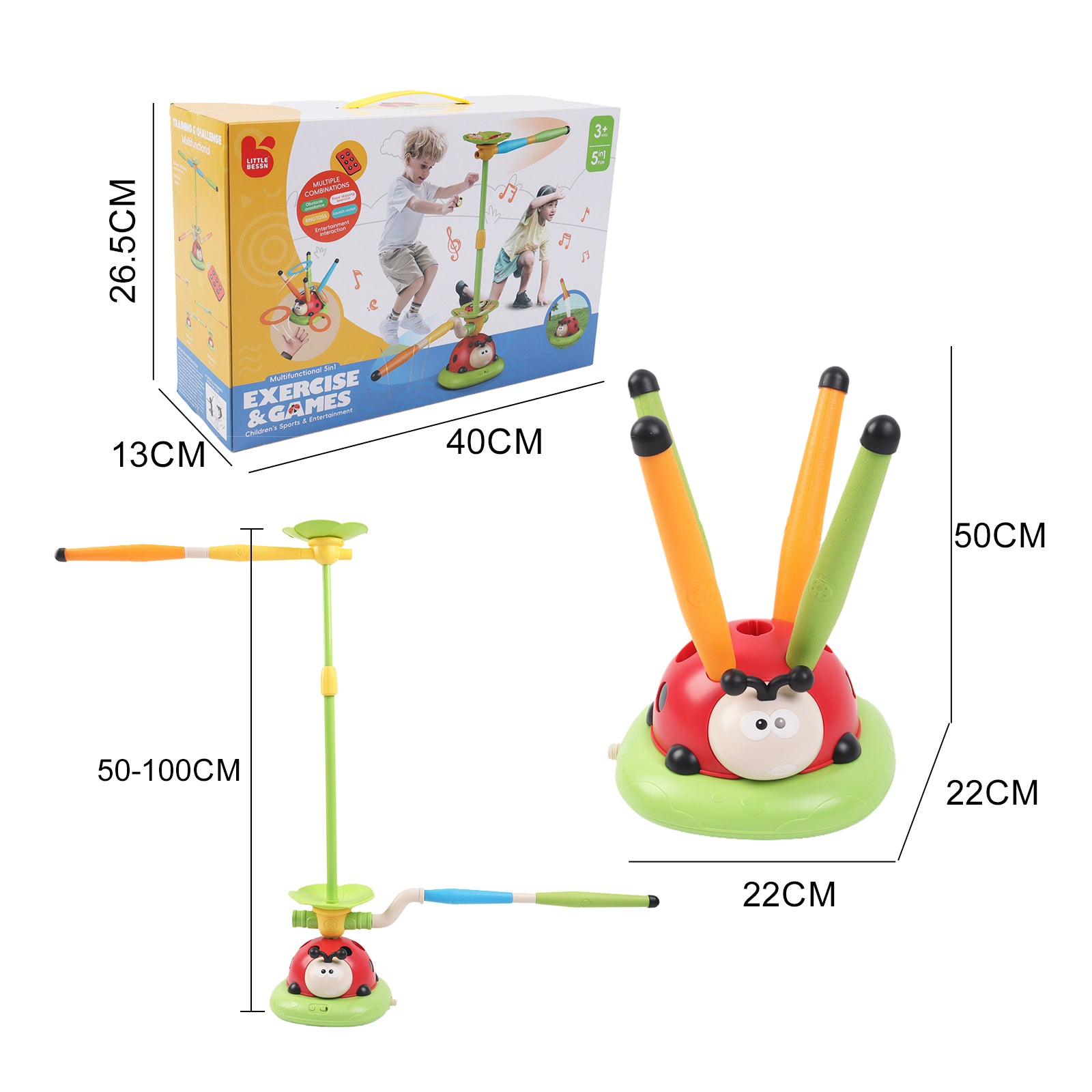 Kids 5in1 Musical Jump Sport Toy Ring Toss and Foam Launcher Game Indoor Outdoor