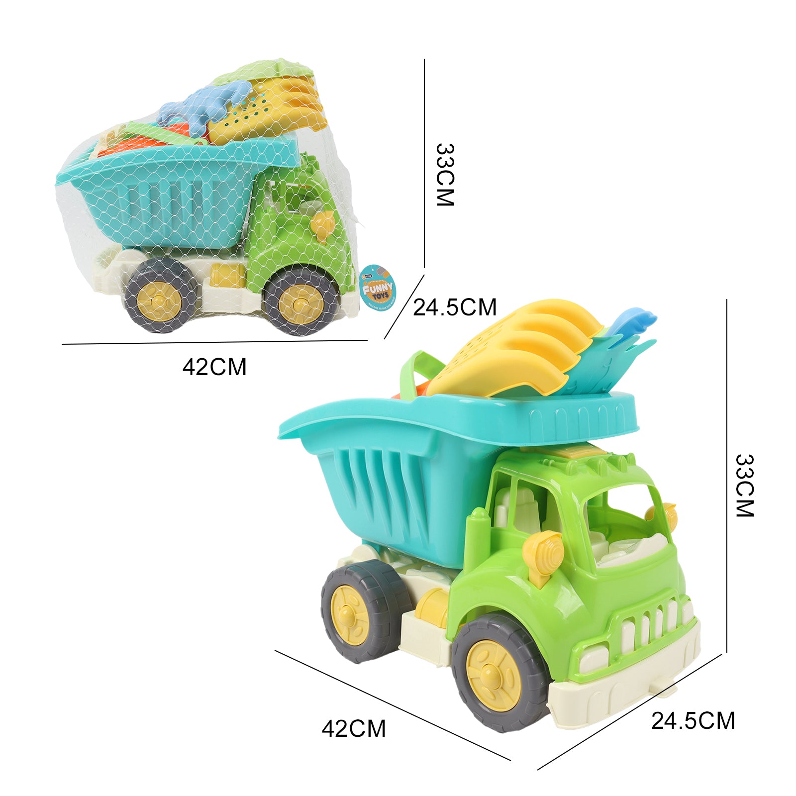 Sand Truck & Accessories 9 Pcs Summer Toy Spade Fork Beach Garden Outdoor Kids