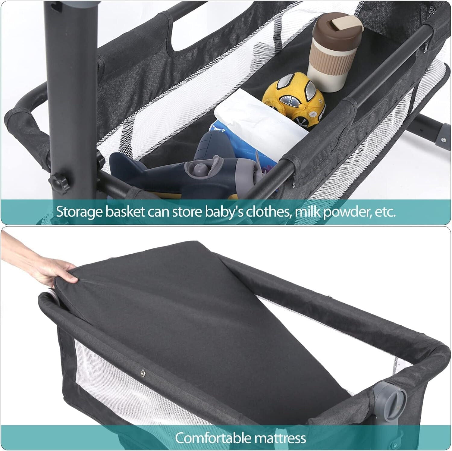 Bedside Crib for Baby Bassinet Sleeper with Wheels, Height Adjustable Tilts