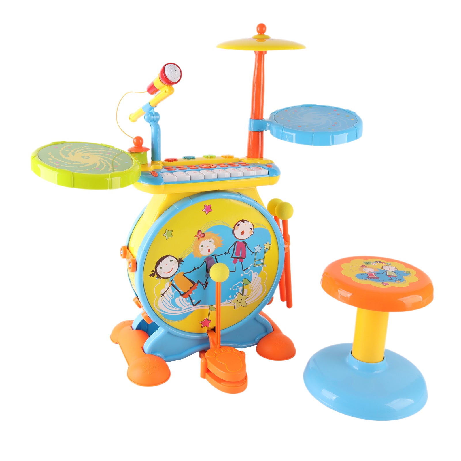 Kids Electric Drum Kit Set with Mic & Seat Children Musical Pretend Toy