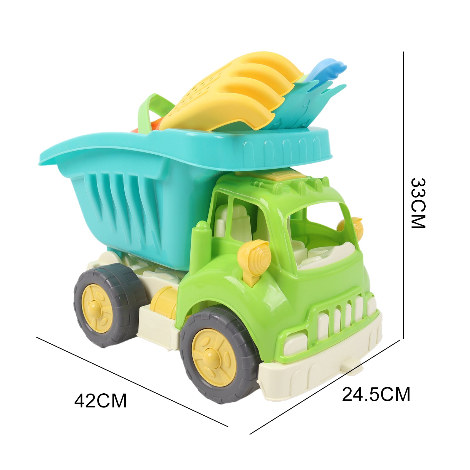 Sand Truck & Accessories 9 Pcs Summer Toy Spade Fork Beach Garden Outdoor Kids
