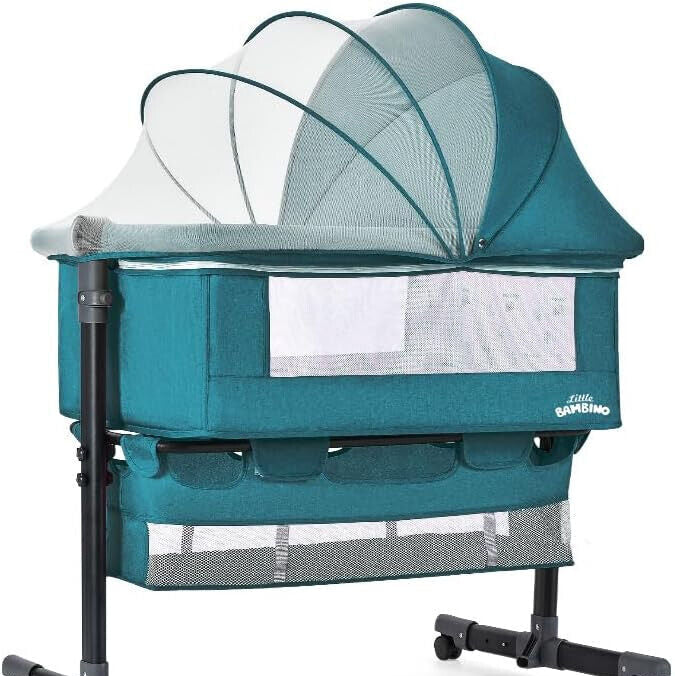 Bedside Crib for Baby Bassinet Sleeper with Wheels, Height Adjustable Tilts