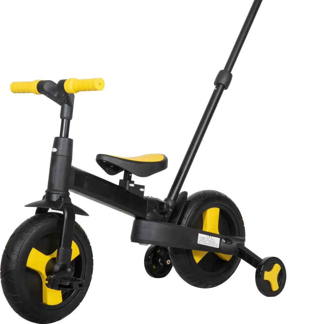 Balance Bike 4-in-1 Parent Push Handle Trike, 4-1 Easy Assemble Foldable (Yellow)