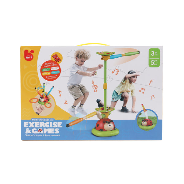 Kids 5in1 Musical Jump Sport Toy Ring Toss and Foam Launcher Game Indoor Outdoor
