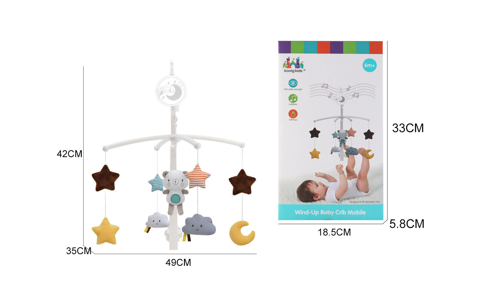 Baby Musical Mobile Crib Cot Bed Bell Stars Moon Nursery Rotating Toy Teddy
