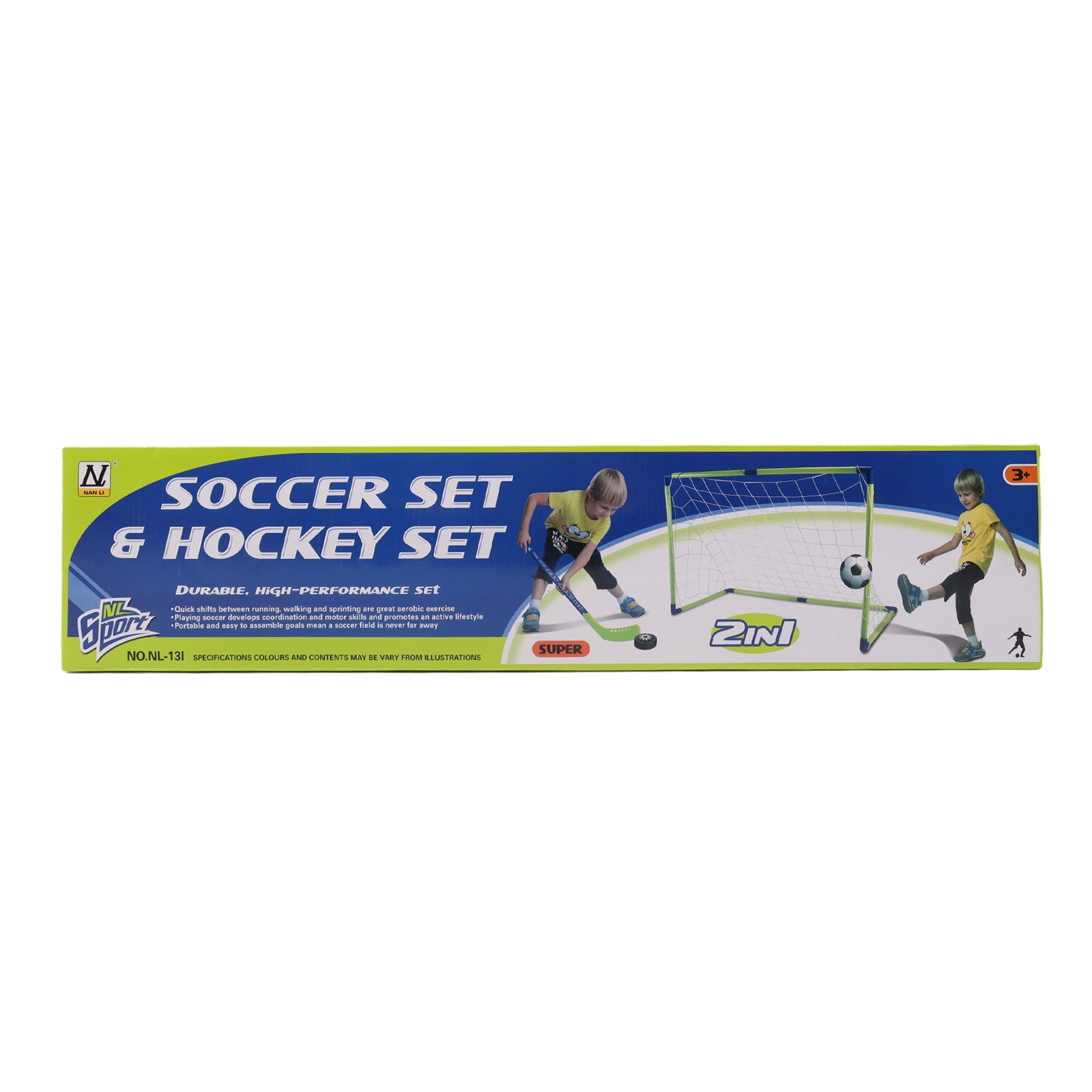2 in 1 Football & Hockey Kids Goal Net Folding Set Ball Pucks Outdoor