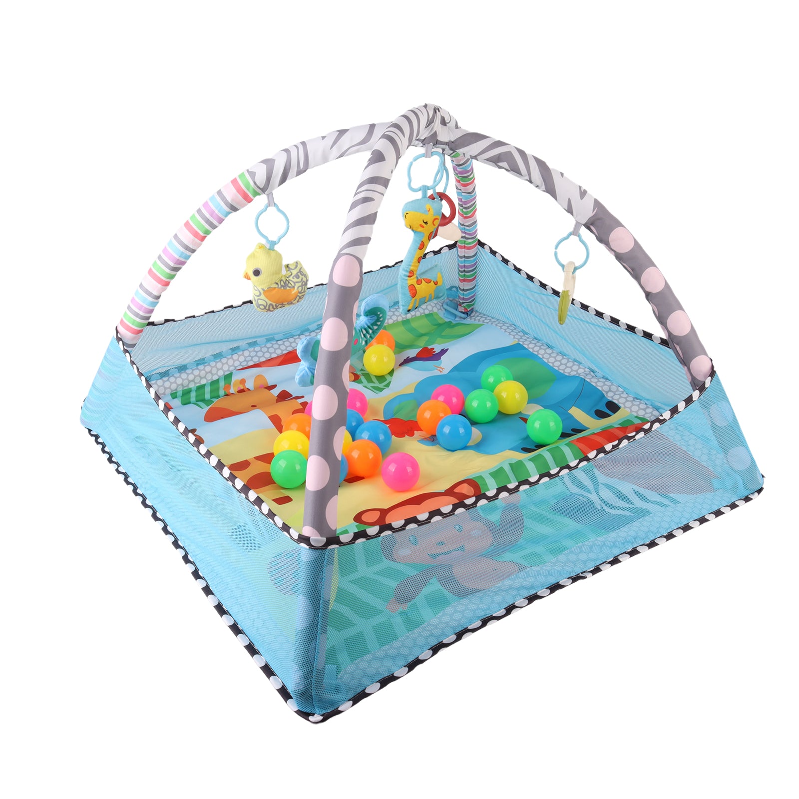 Kids 2 in 1 Foldable Baby Soft Play Floor Mat Activity Gym Fun Ball Pit Blue