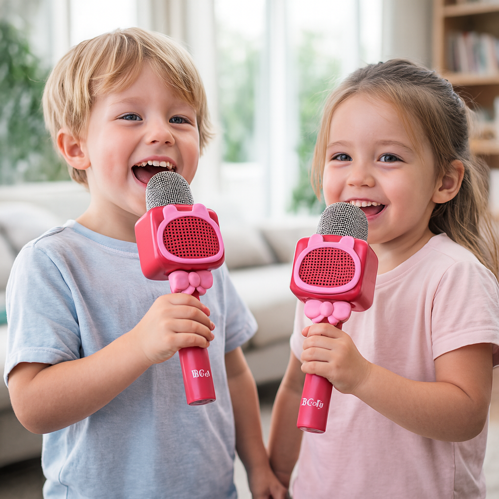 2x Kids Wireless Karaoke Microphones Bluetooth Speaker Singing Party Set Pink