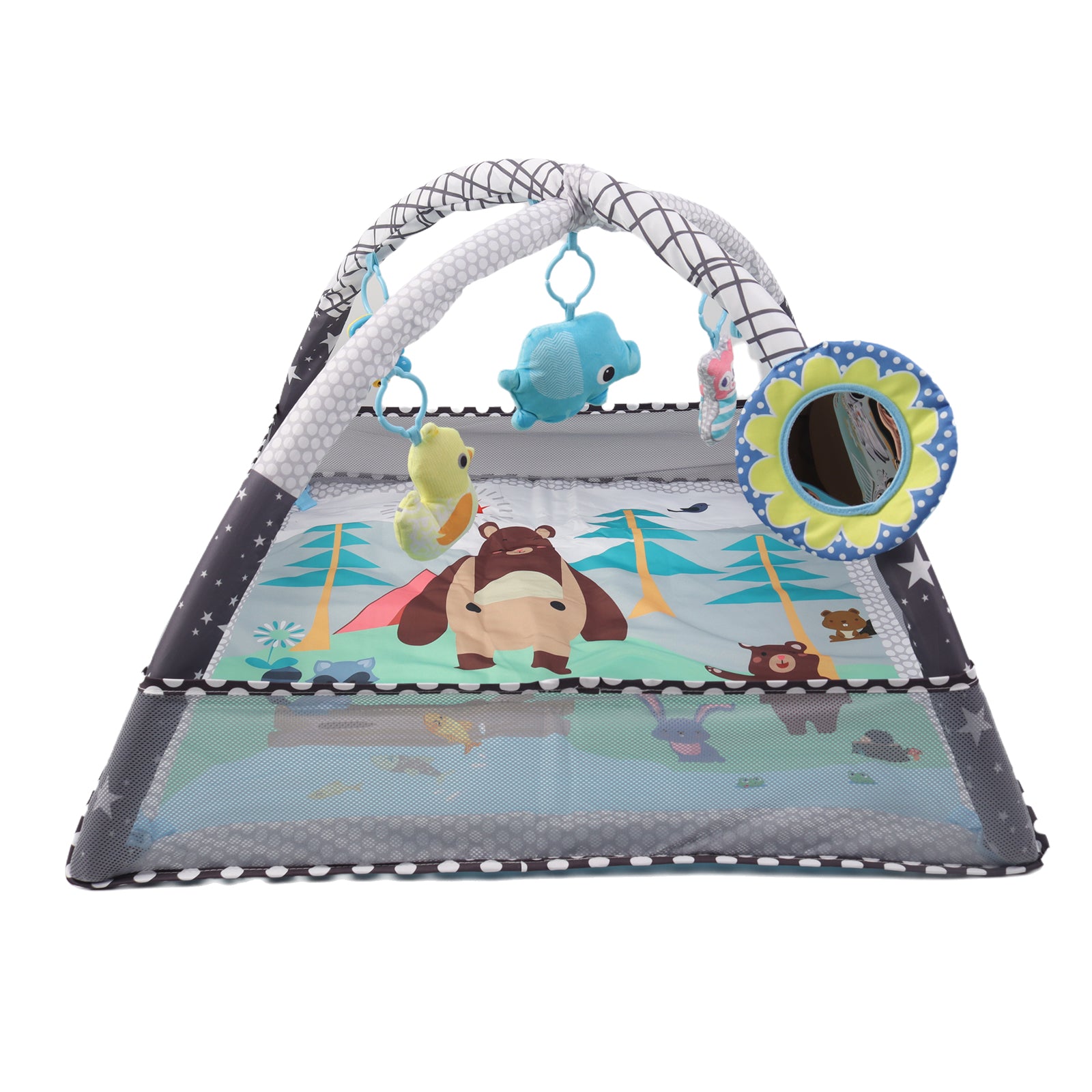 Kids 2 in 1 Foldable Baby Soft Play Floor Mat Activity Gym Fun Ball Pit Grey