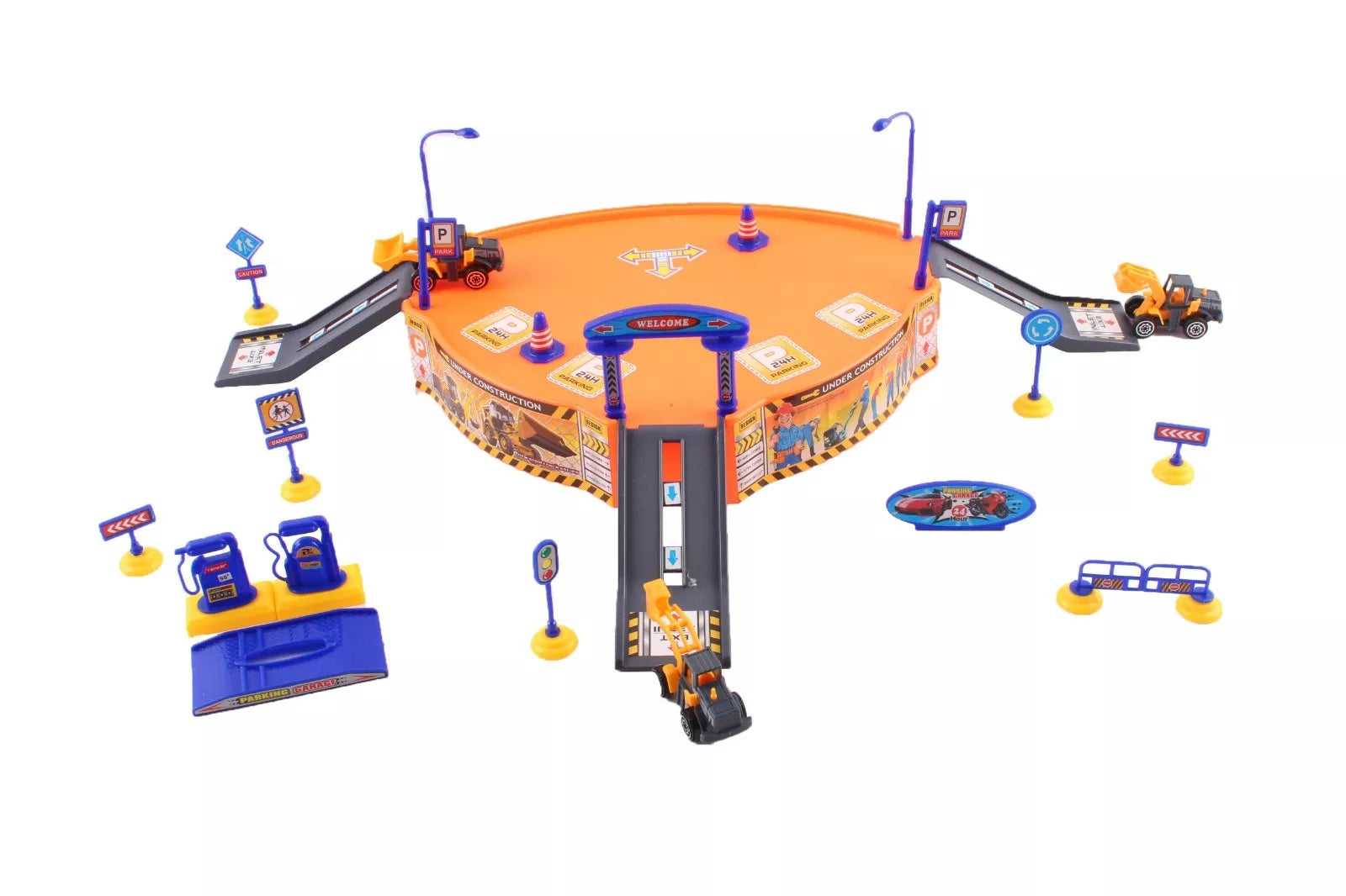 Kids Construction Play Set Parking Garage Diggers Bulldozer Truck Garage 37 PCS