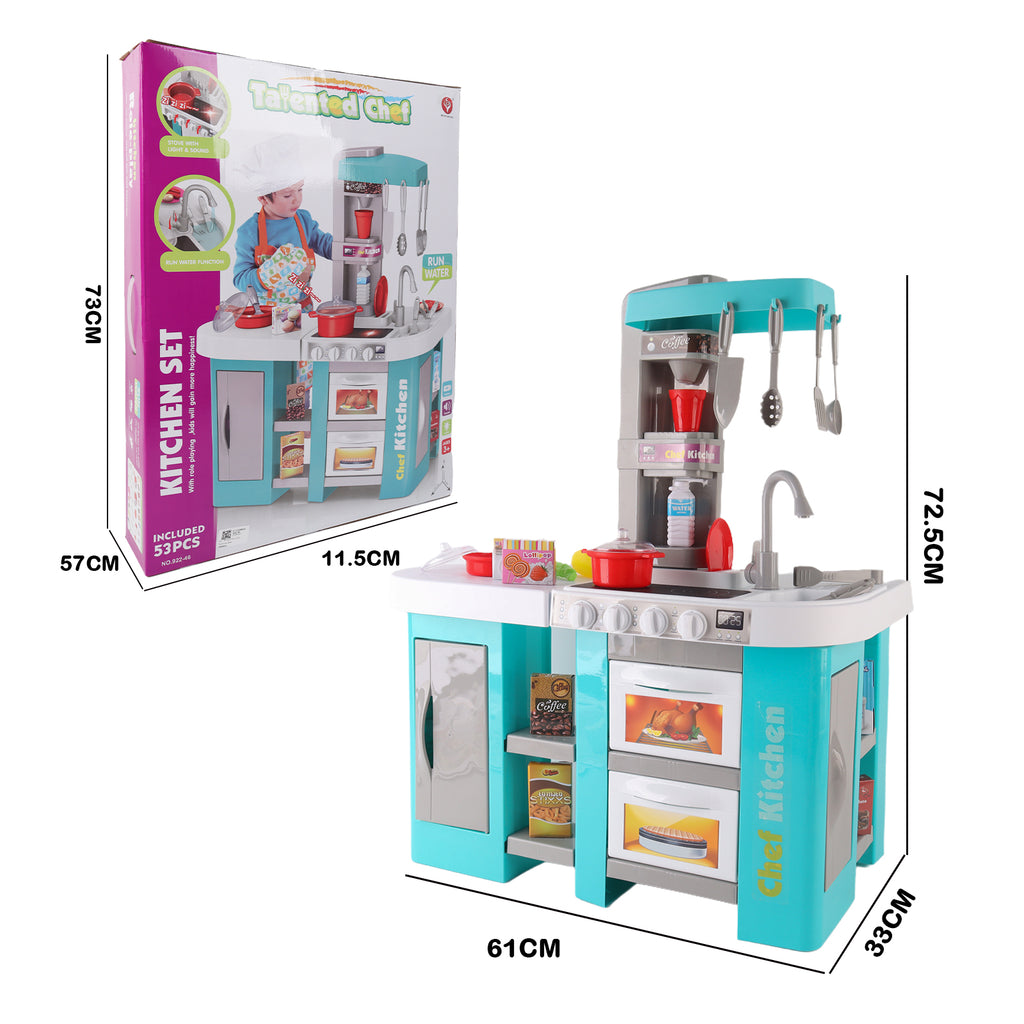 Kids Pretend Play Kitchen Set with Light & Sound Effects 53 Pieces