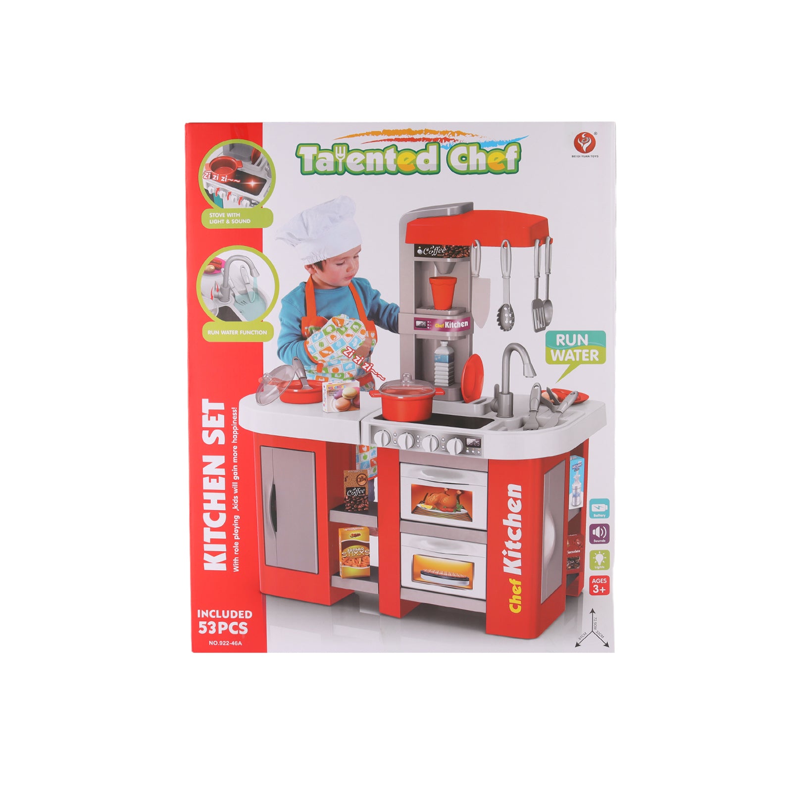 Kids Pretend Play Kitchen Set with Light & Sound Effects 53 Pieces