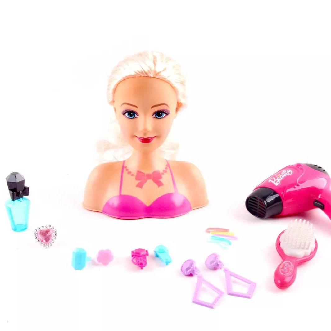 Girls Toy Doll Styling Head with Accessories Brush Hair Clips Hairdresser Doll