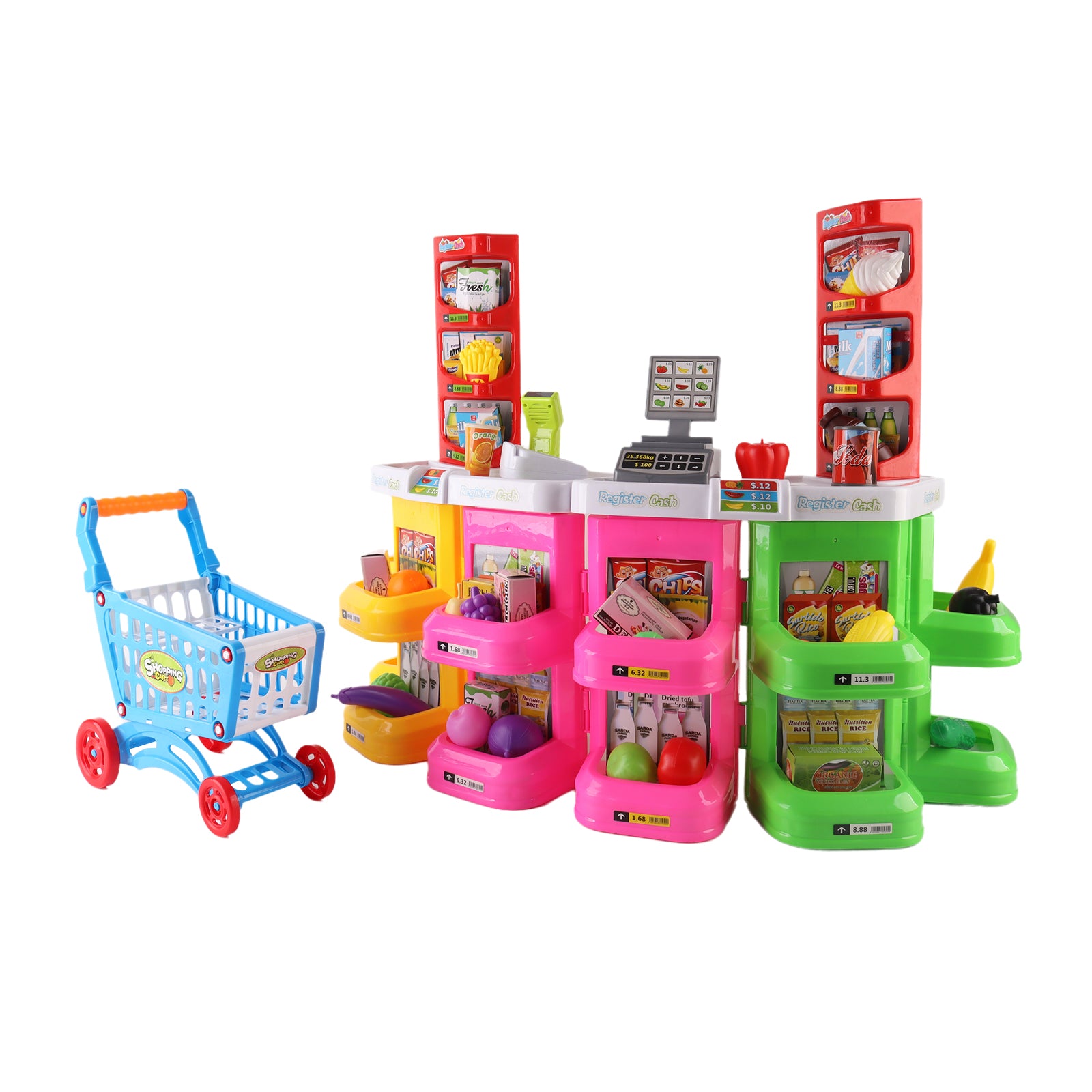 Supermarket Shop Counter Toy Pretend Play Set Trolley Cart Food Lights & Sound