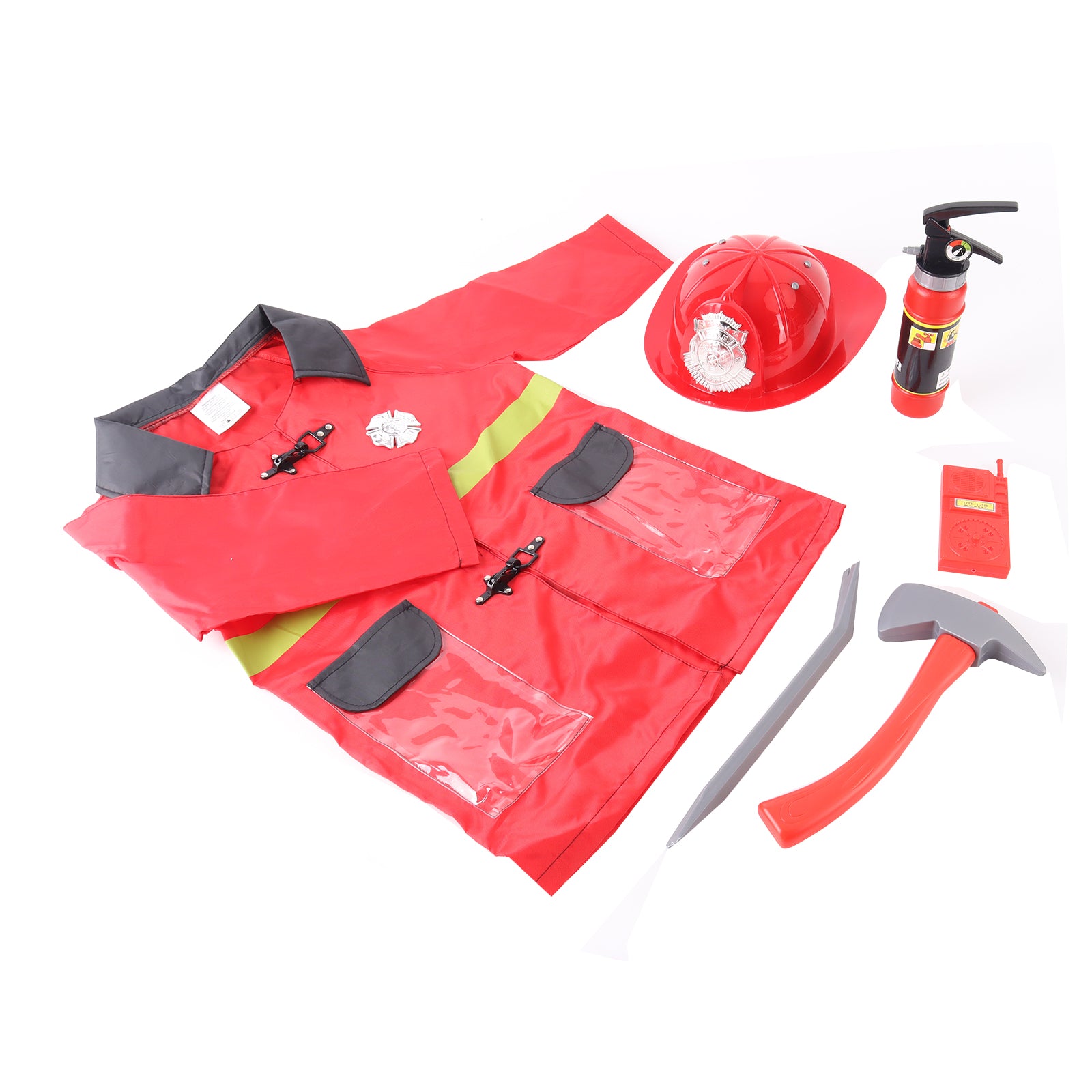 Fireman Costume For Kids Firefighter Pretend Play Outfit Helmet Axe Extinguisher