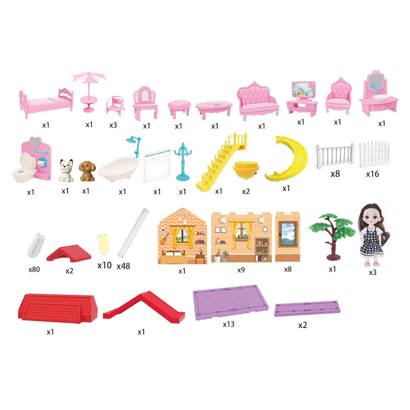 DIY Doll House With Furniture Accessories Mansion Playhouse Toy 3 Dolls 171 Pcs