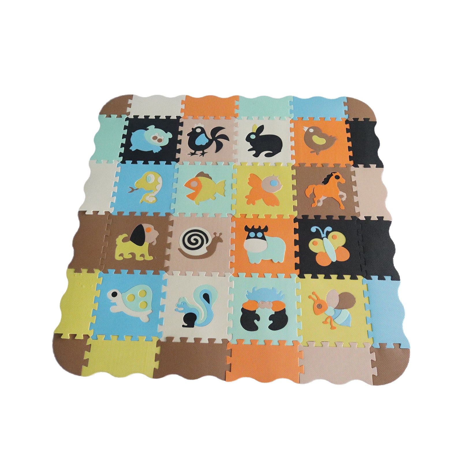 EVA Foam Interlocking Baby Play Mat - 36pc Set with Animal Shapes and Safety Borders - 142cm x 142cm