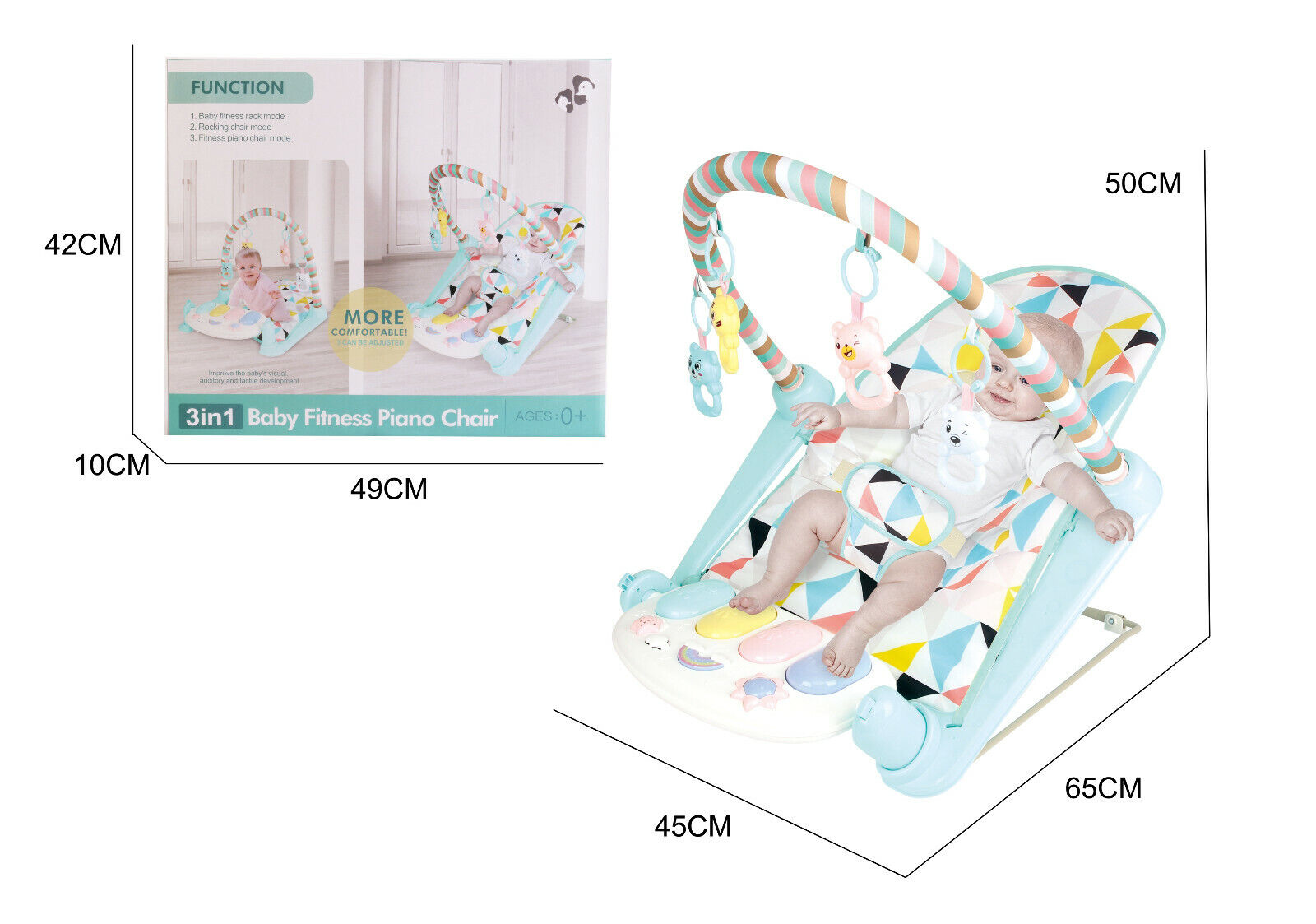 3 in 1 Baby Toddler Rocker Bouncer Chair Soothing Music Pink Playmat for Babies