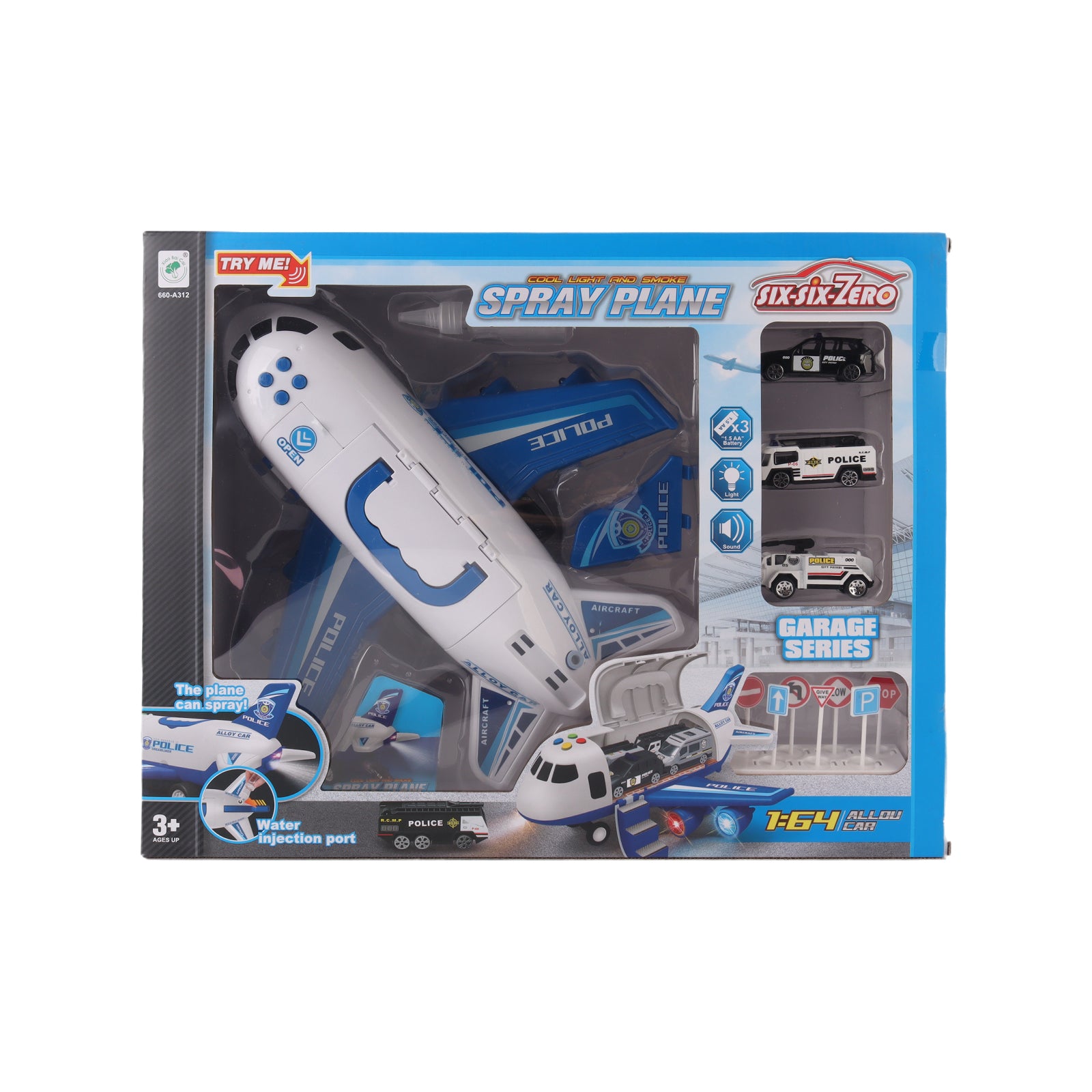 Transport Cargo Airplane Play Set Storage Aircraft Police Cars Trucks Kids Toy