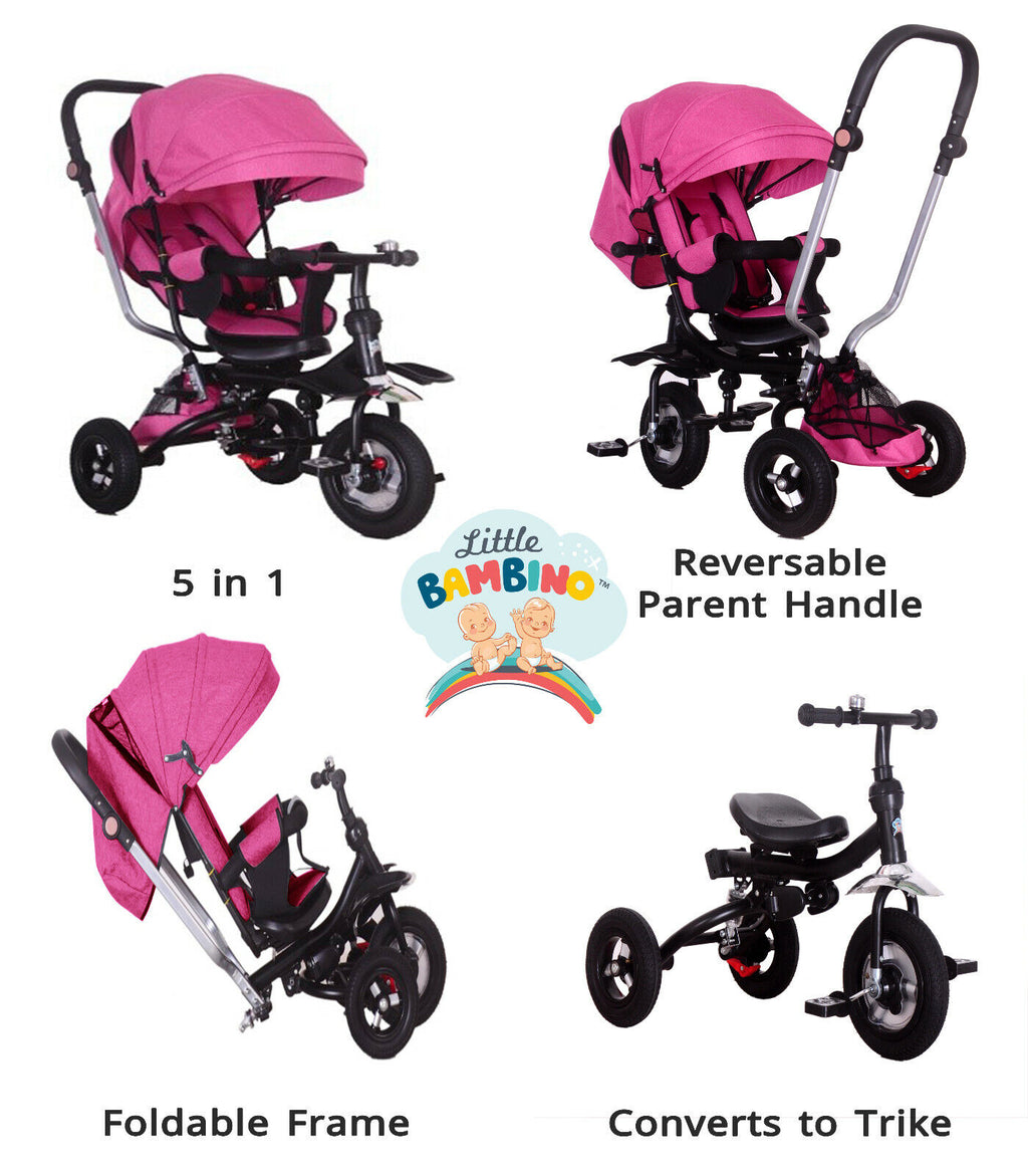 5 in 1 Little Bambino Pushchair Tricycle Trike-Pink Kids Multifunction Trike