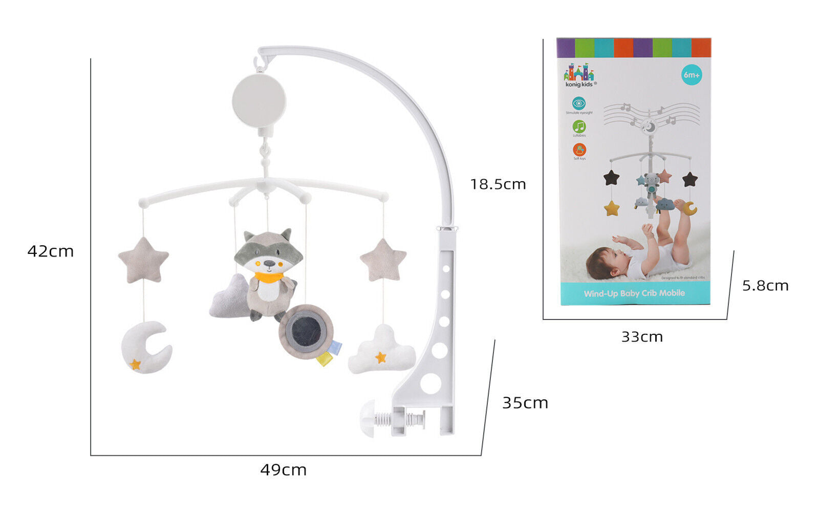 Baby Musical Mobile Crib Cot Bed Bell Stars Moon Nursery Rotating Toy Racoon