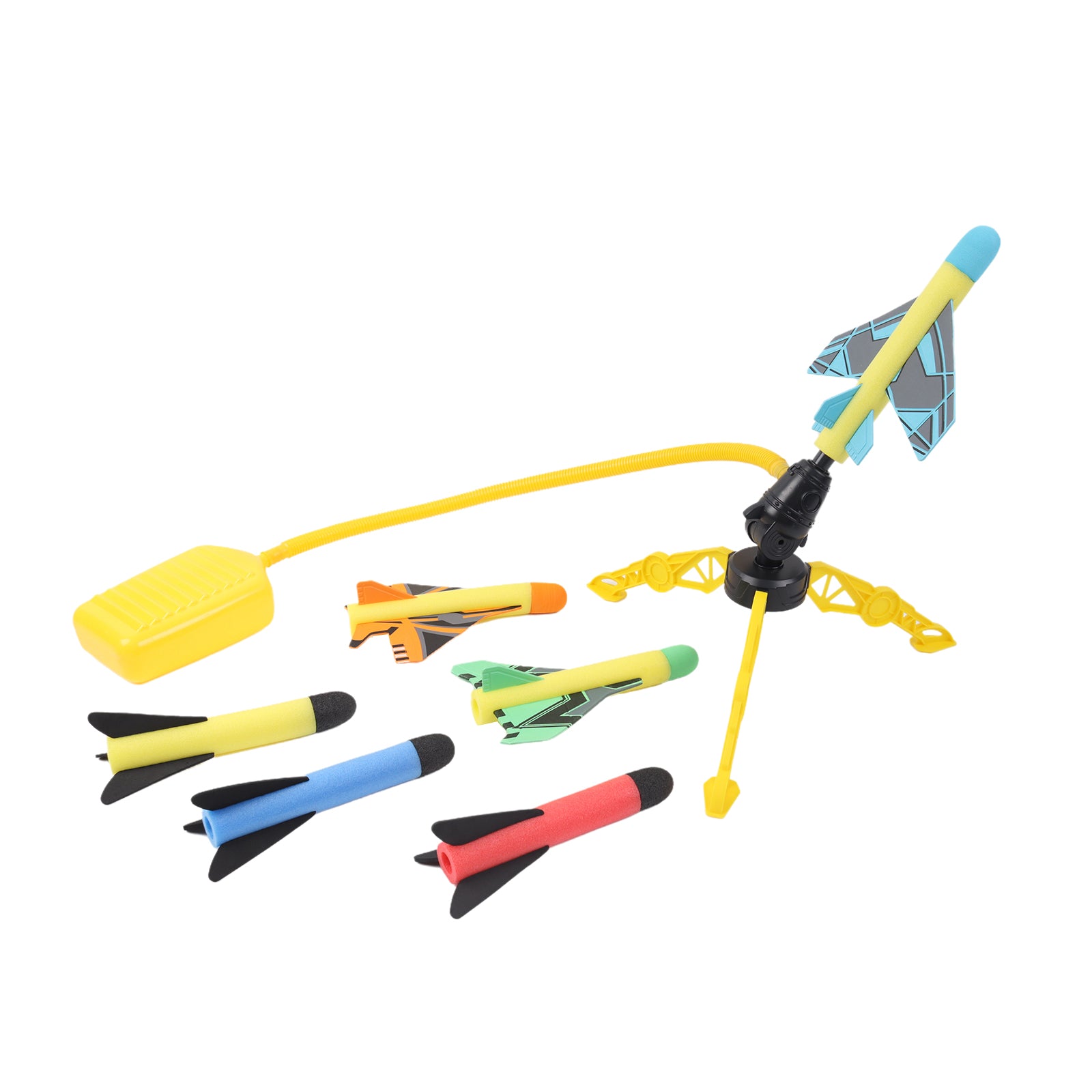 6pcs Foam Rocket Launcher Toy Kids Outdoor Garden Game with Rockets & Planes