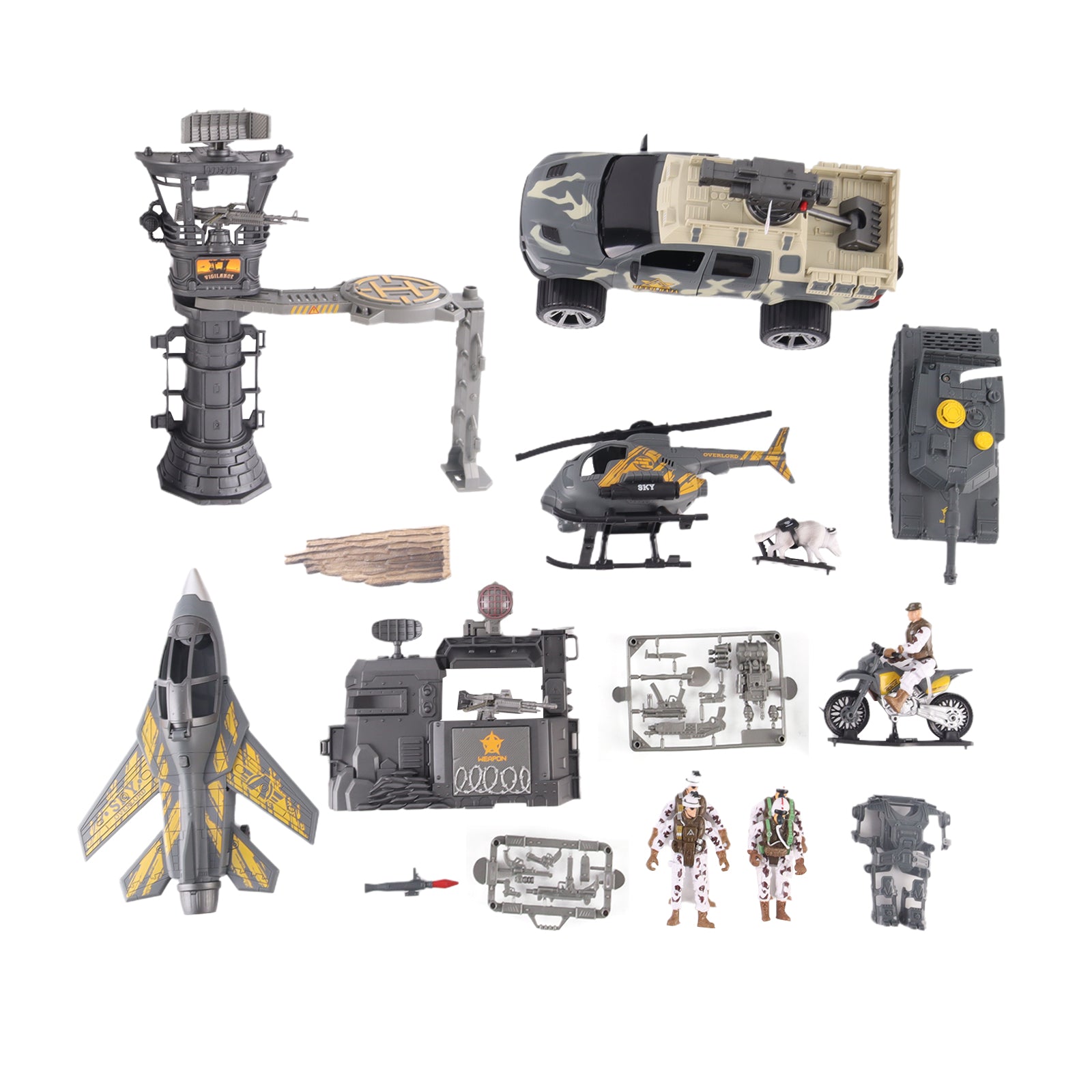Military Toy Set With 5 Vehicles & 3 Army Men Figures Base Tower & Guns Included