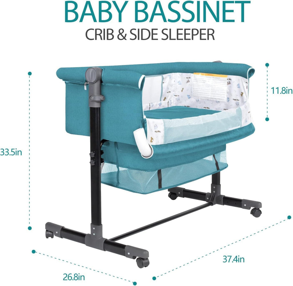 Bedside Crib for Baby Bassinet Sleeper with Wheels, Height Adjustable Tilts