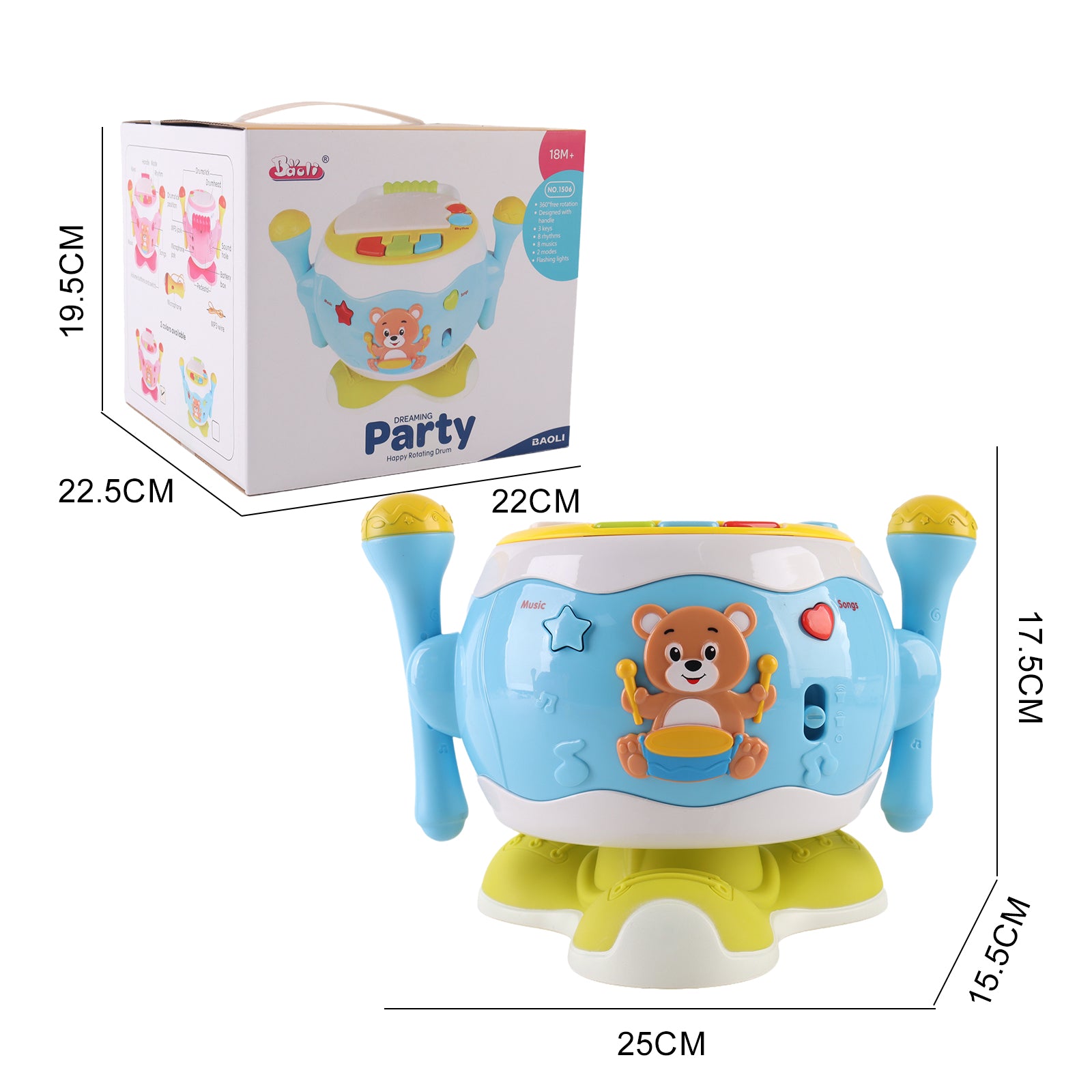 Baby's Music Drum Rotating Educational Instrument Microphone Sing