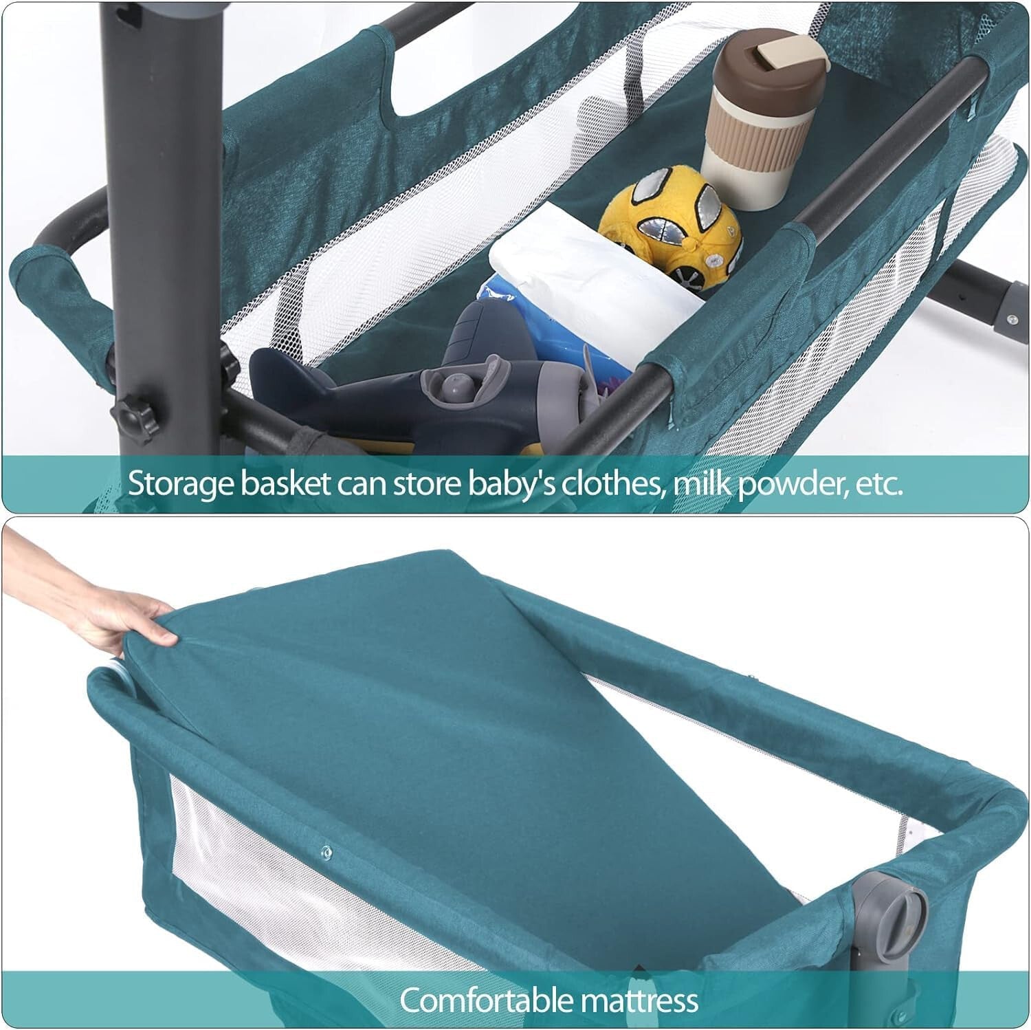 Bedside Crib for Baby Bassinet Sleeper with Wheels, Height Adjustable Tilts