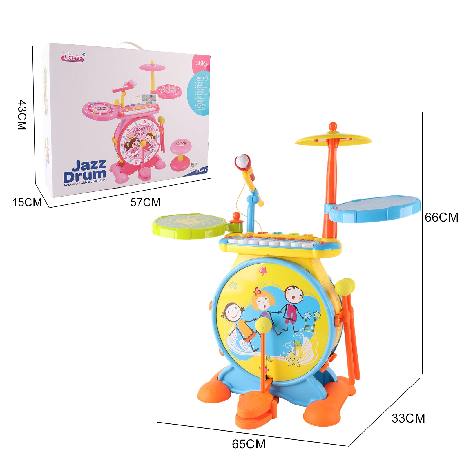 Kids Electric Drum Kit Set with Mic & Seat Children Musical Pretend Toy