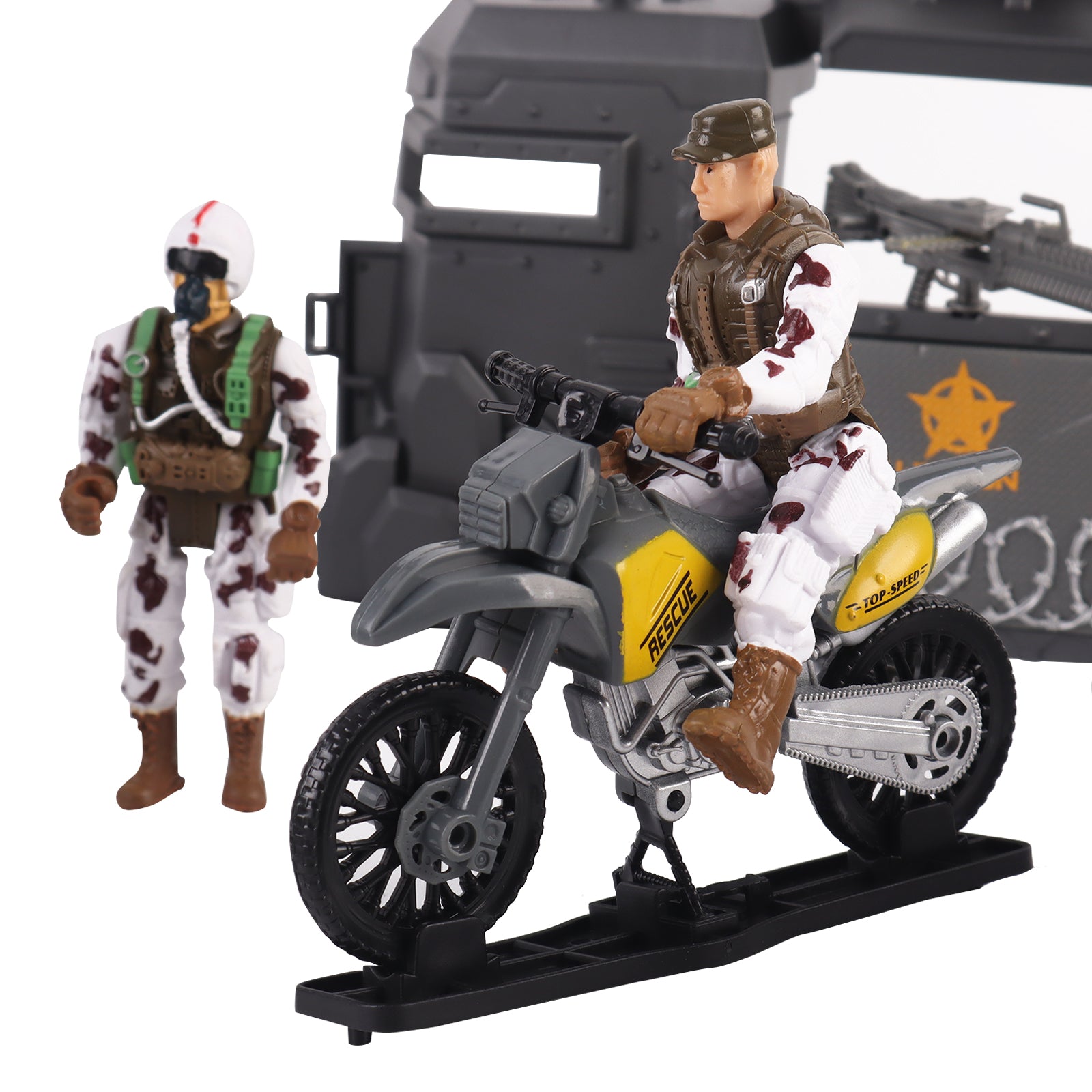 Military Toy Set With 5 Vehicles & 3 Army Men Figures Base Tower & Guns Included