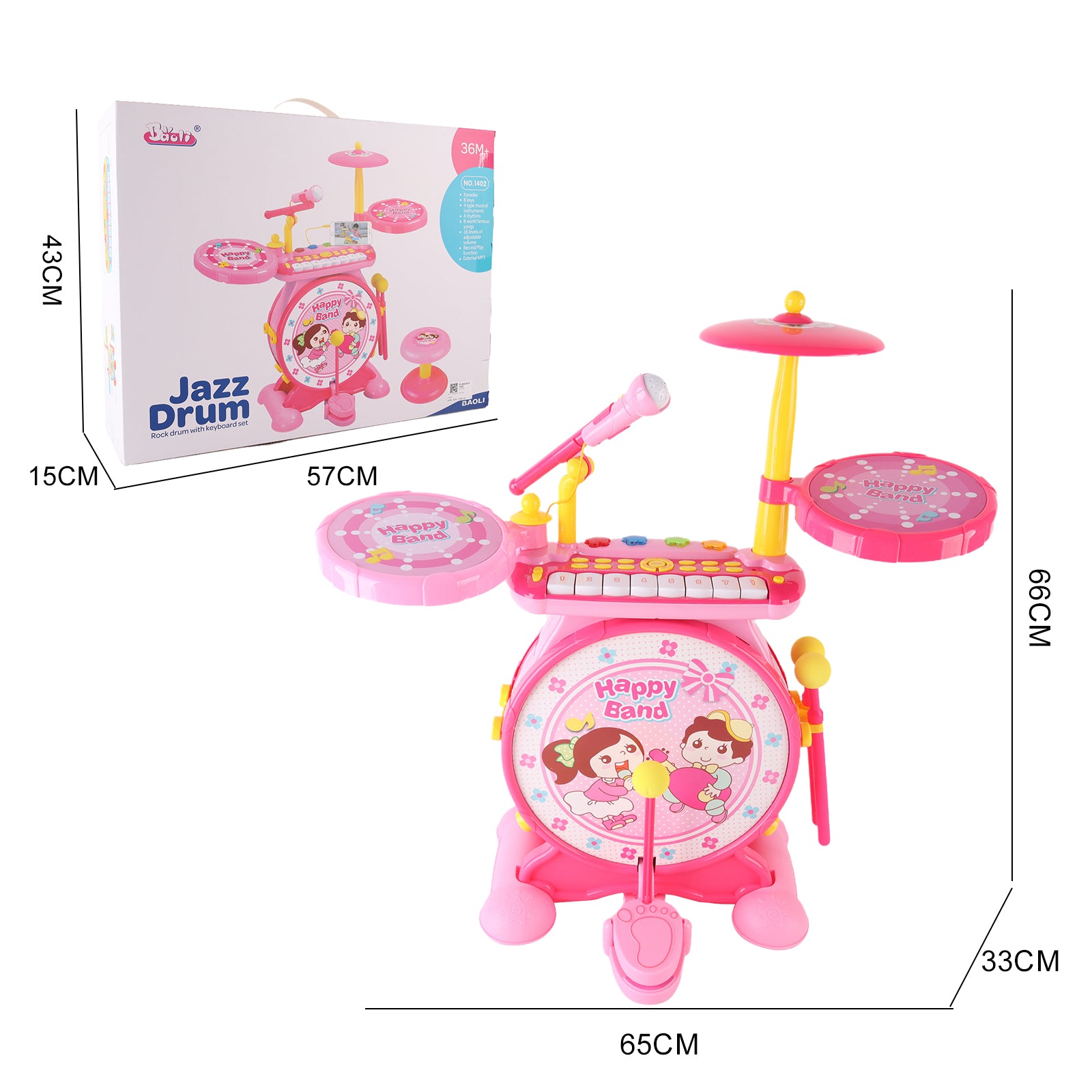 Kids Electric Drum Kit Set with Mic & Seat Children Musical Pretend Toy