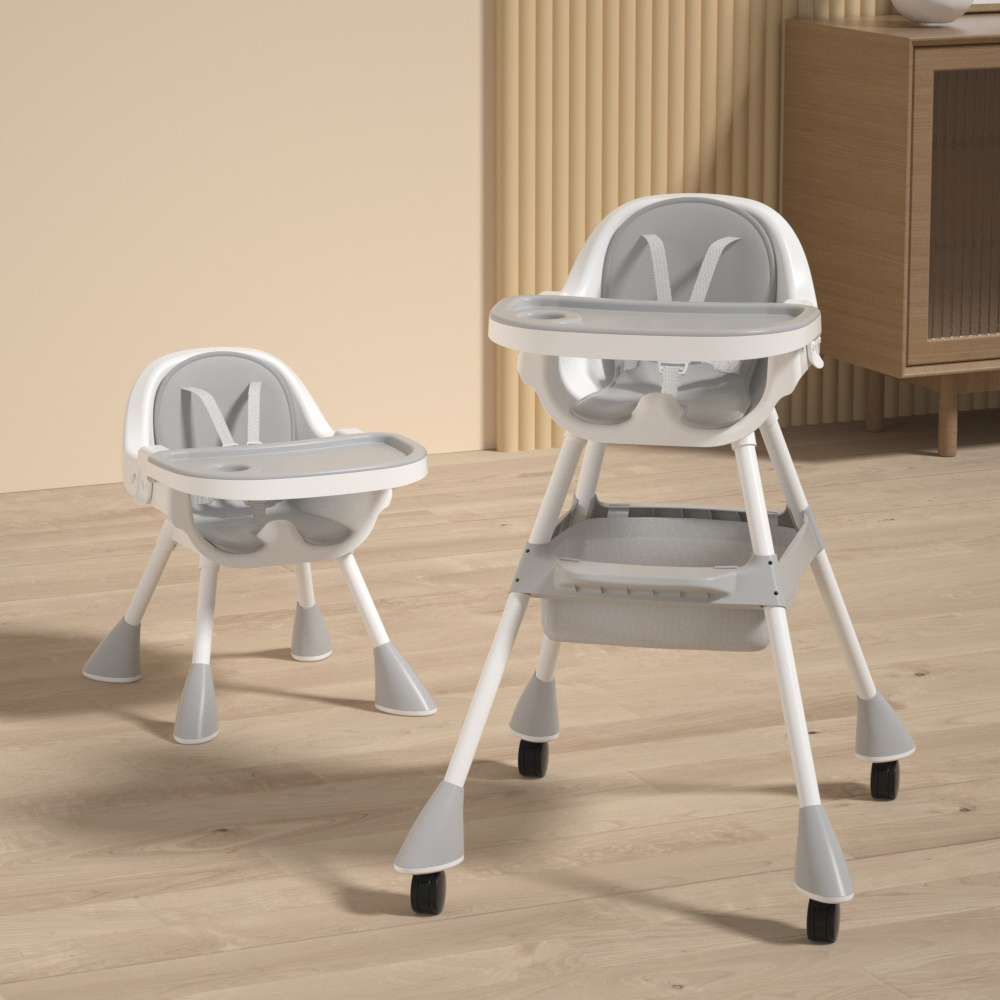 Baby Toddler High Chair Feeding Dining Tray Adjustable Height Multipurpose Grey