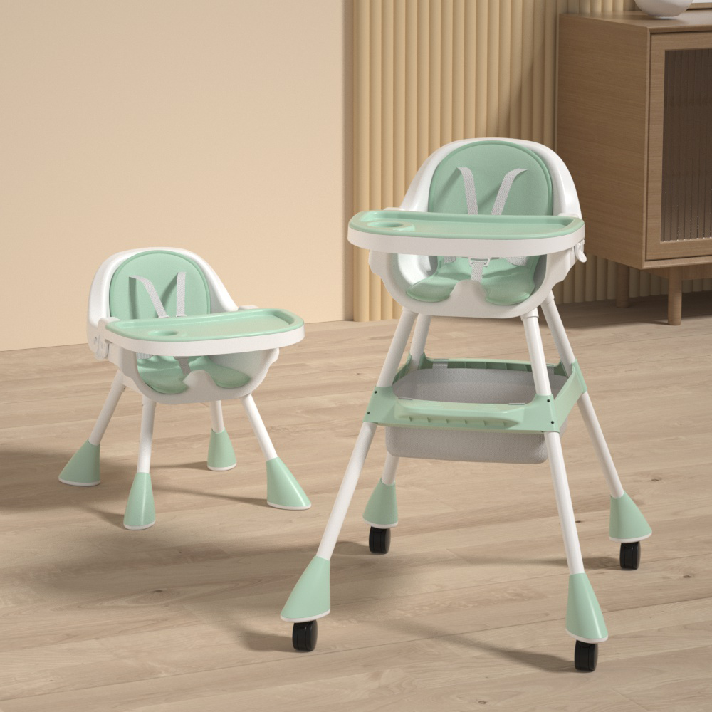 Baby Toddler High Chair Feeding Dining Tray Adjustable Height Multipurpose Green