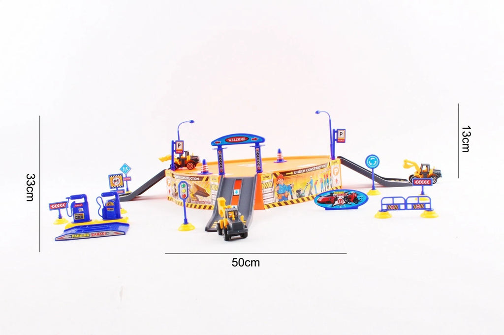 Kids Construction Play Set Parking Garage Diggers Bulldozer Truck Garage 37 PCS