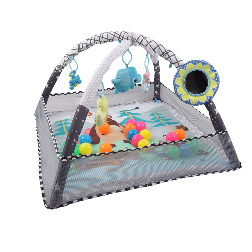 Kids 2 in 1 Foldable Baby Soft Play Floor Mat Activity Gym Fun Ball Pit Grey