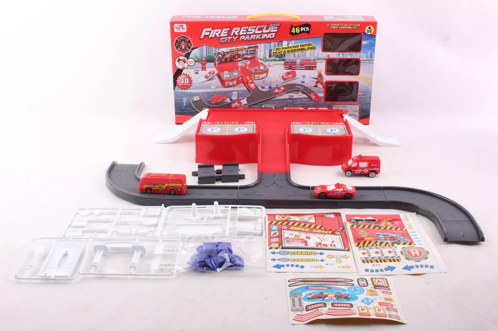 Fire Engines Parking Playset Children's Toy Car Truck Fire Man Fire Truck Red