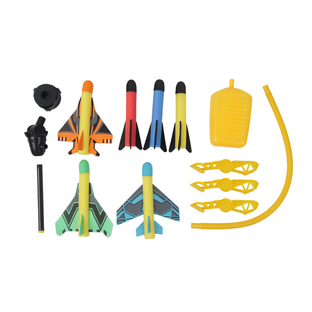 6pcs Foam Rocket Launcher Toy Kids Outdoor Garden Game with Rockets & Planes