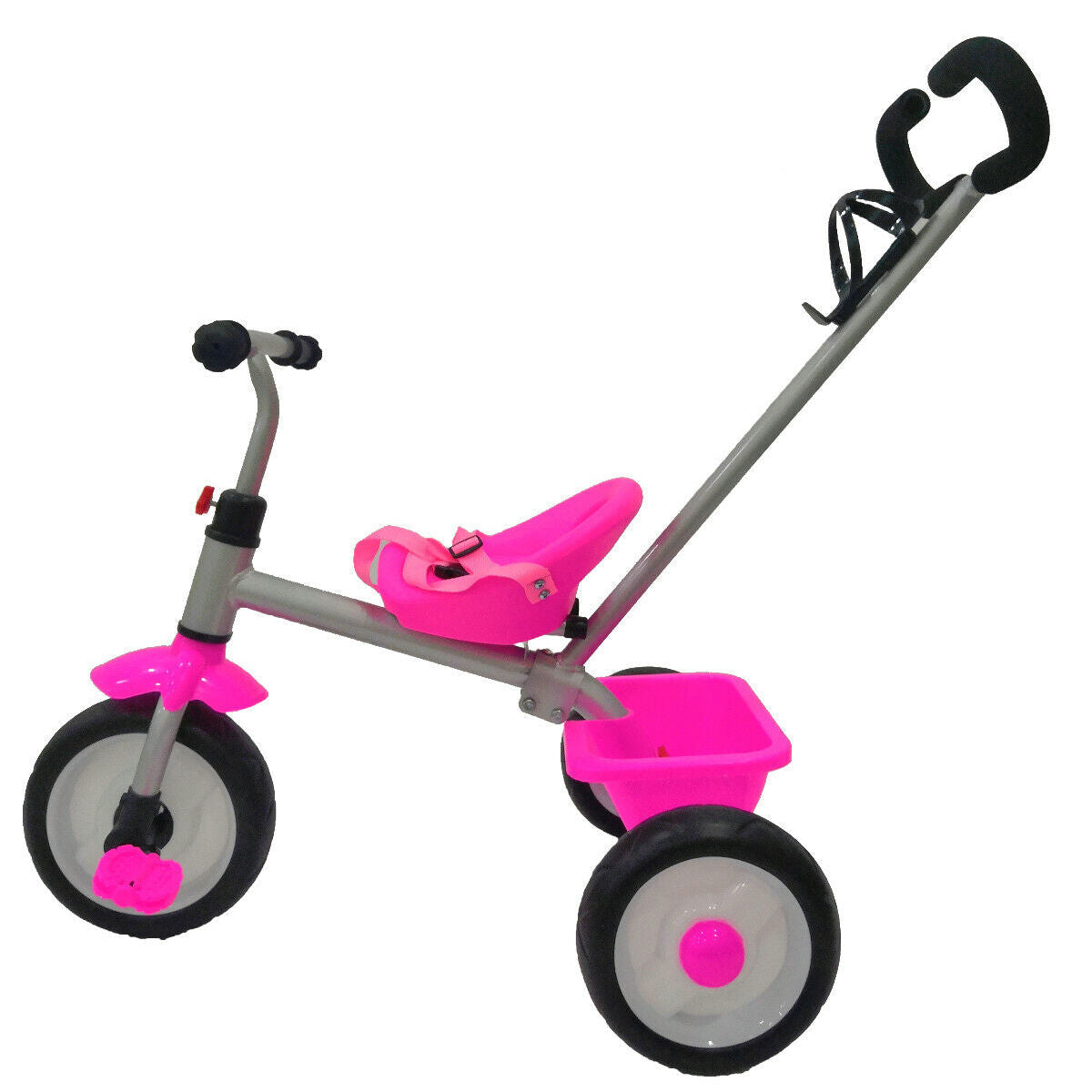 Kids My First Ride On Push Along Trike Removable Parent Handle Kids 3 Wheeler (Pink)