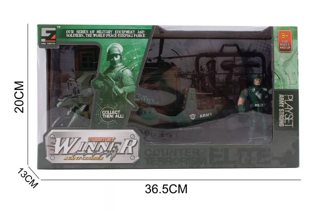 Army Base Command Centre with Helicopter Motorbike and Soldier Attack Unit Toy
