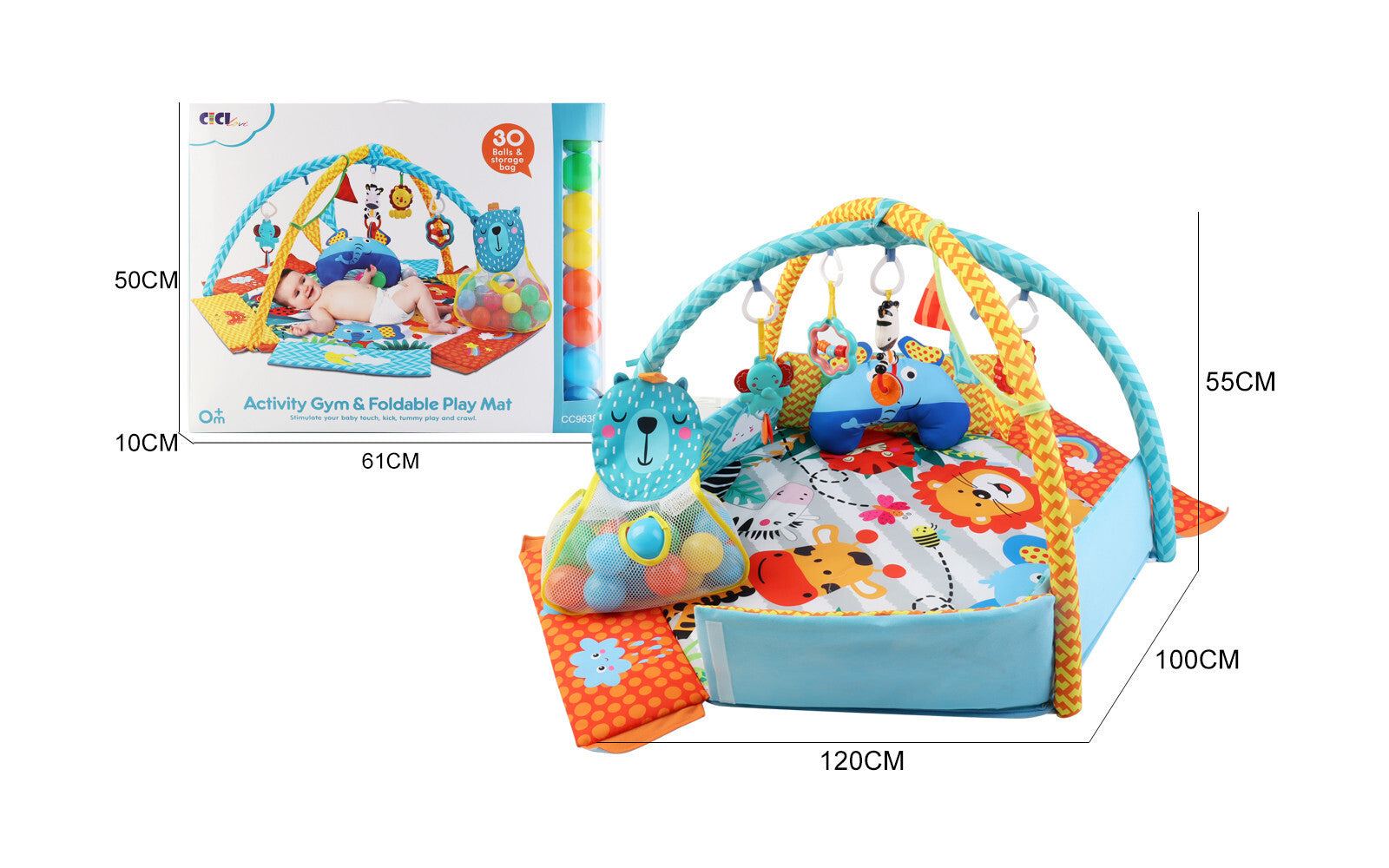 Gym Activity Foldable Play Mat Bag 30-Balls Tummy Play Kick Stimulate Your Baby (Blue)