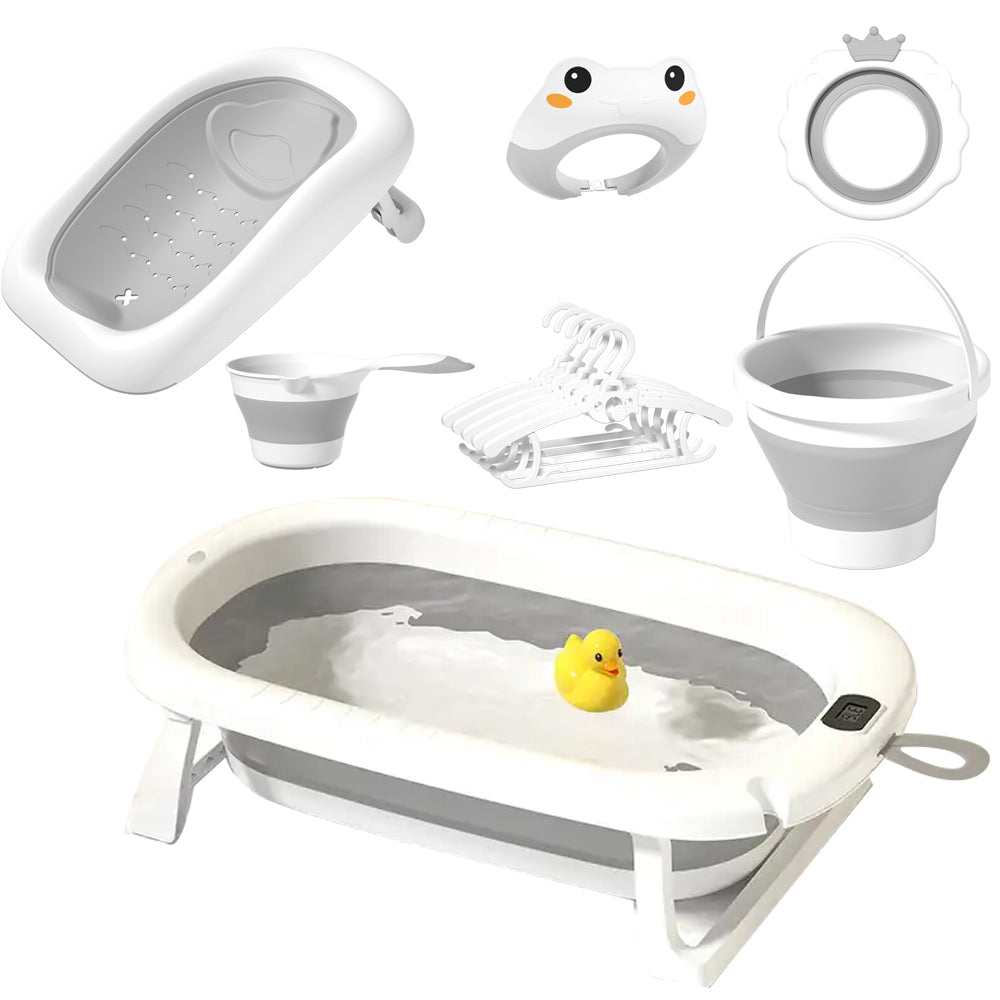 7 in 1 Baby Foldable Bathtub Anti Slip Bath Seat With Accessories Gift Set Grey