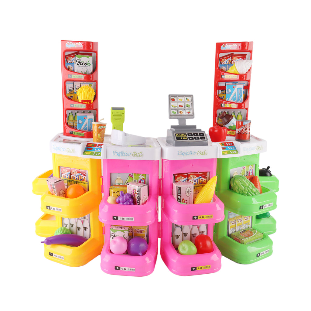 Supermarket Shop Counter Toy Pretend Play Set Trolley Cart Food Lights & Sound