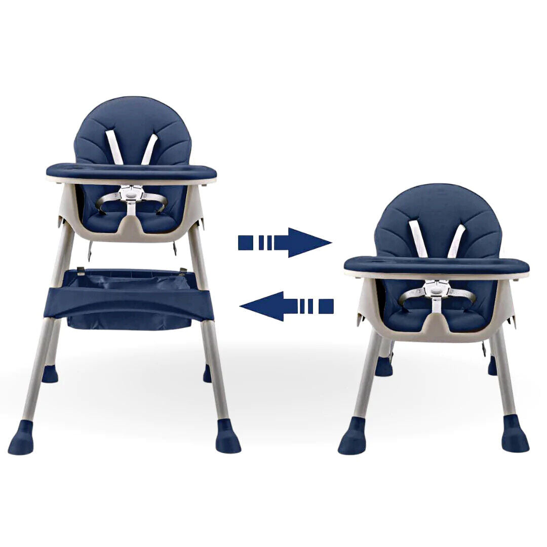 Baby Highchair foldable Adjustable 4-1 Infant Feeding Toddler Table Chair (Blue)