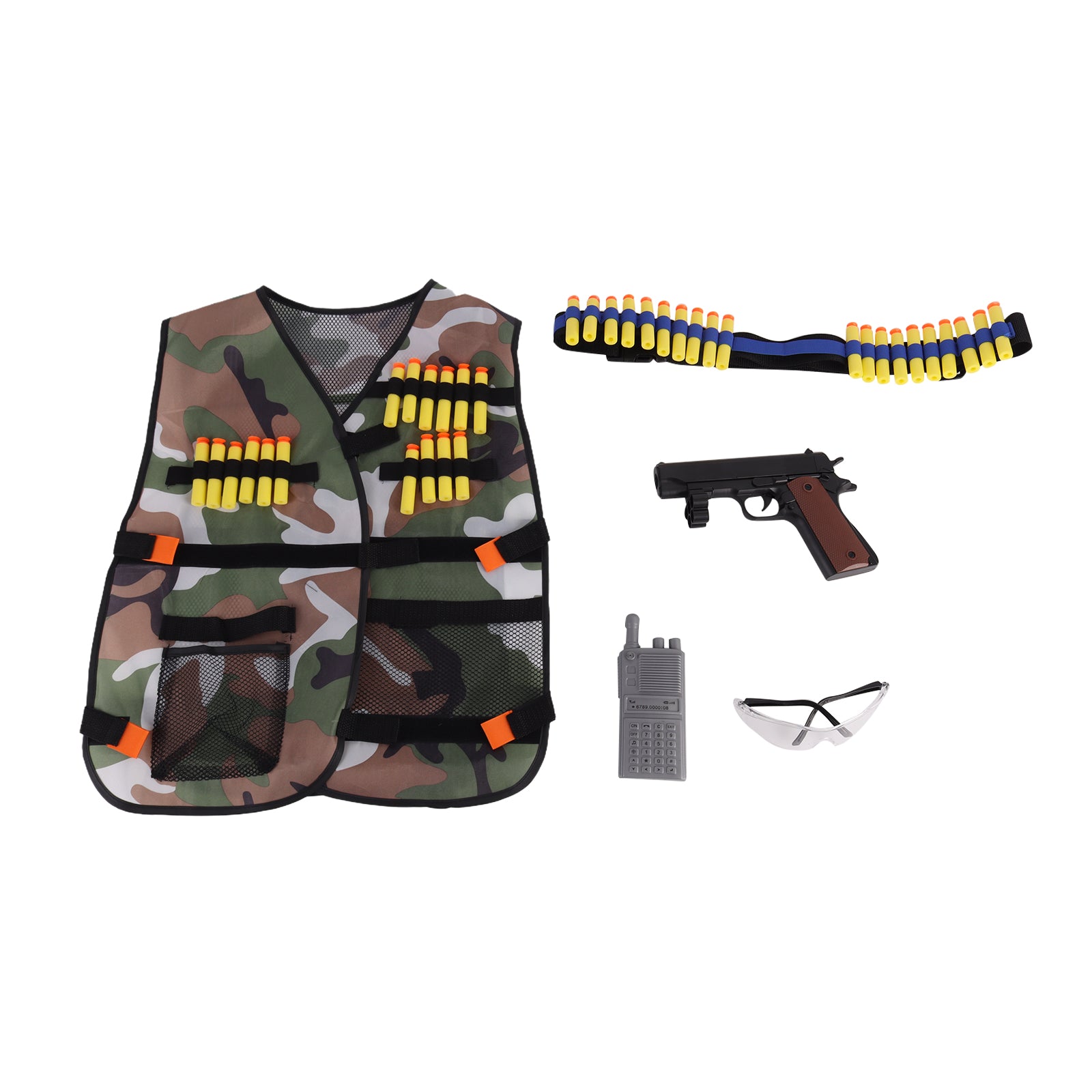 Kids Soldier Costume Vest Gun Radio Glasses Fancy Dress Pretend Cosplay